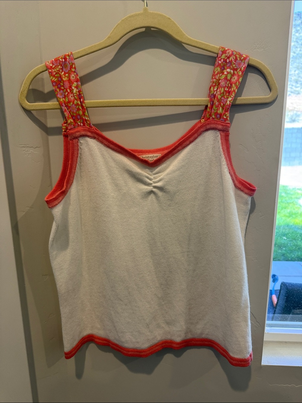 Christopher & Banks White Tank with Pink Floral Straps